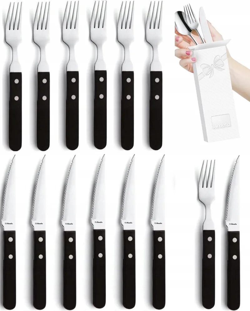 Amefa 12-delig Bestekset: 6 Steekmessen & 6 Vorken voor Pizza/Steak de Amefa en Noir – photo produit