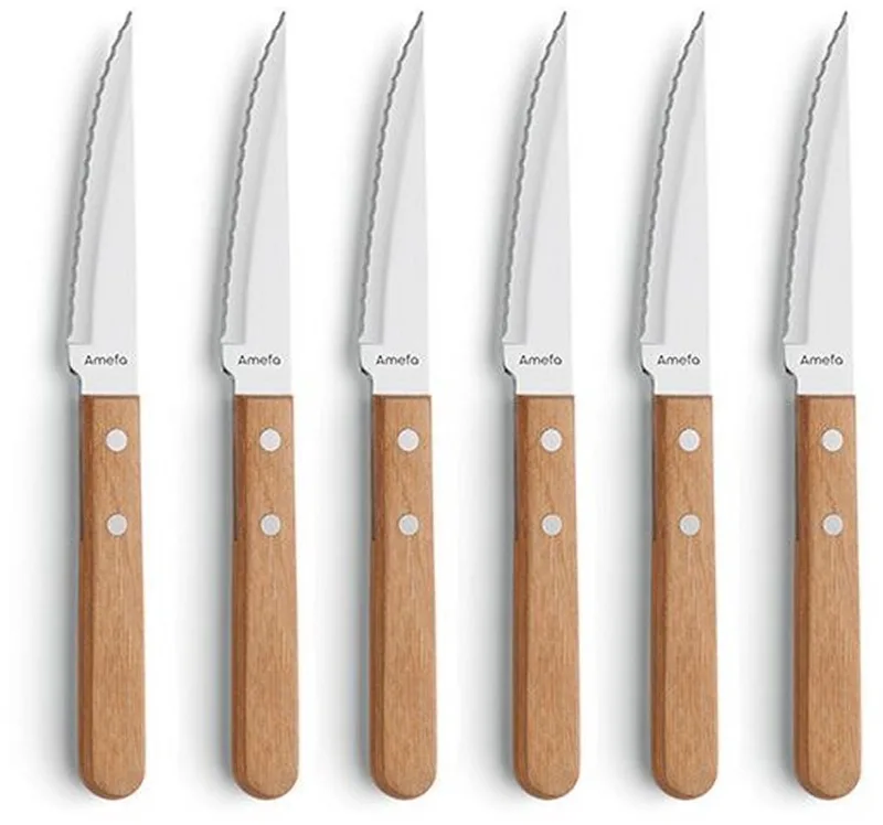 Amefa 6-delige Steakmessenset Pizza 7000 Hout – Vlijmscherp – Micro-Serration – 13/0 Messenstaal – Pakka Wood – Cadeauverpakking van Amefa in Bruin – productfoto