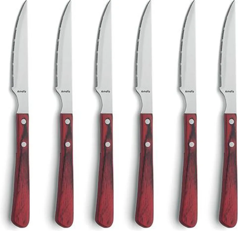 Brasero 6-delige steakmessenset by Amefa in Heft Bruinrood, Lemmet zilver – product photo