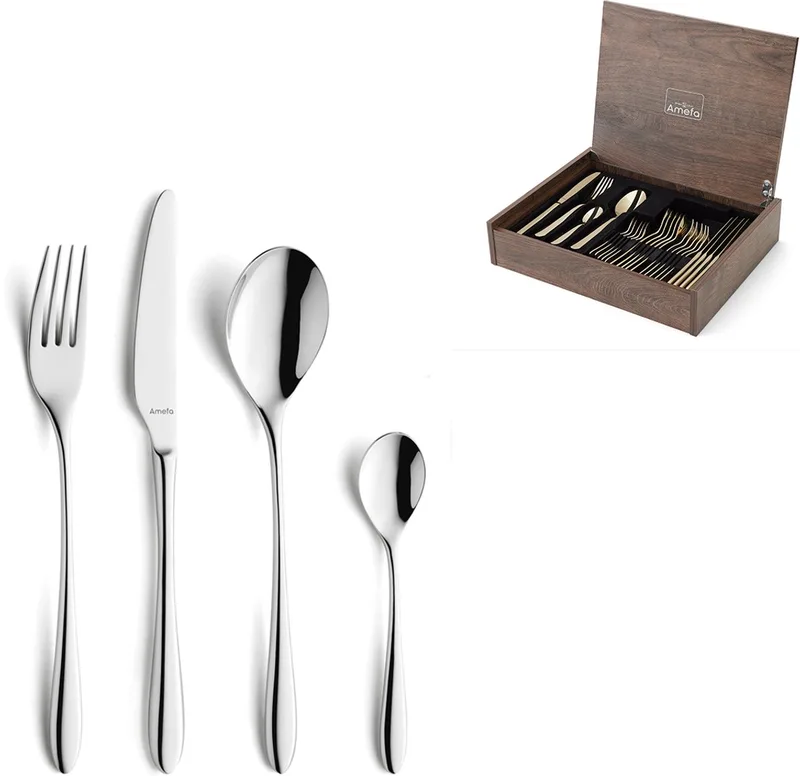 Cuba 24-delige Bestekset – 6 Personen – In Luxe Houten Cassette-Hoogwaardig 18/10 chroomnikkelstaal by Amefa in Silver – product photo