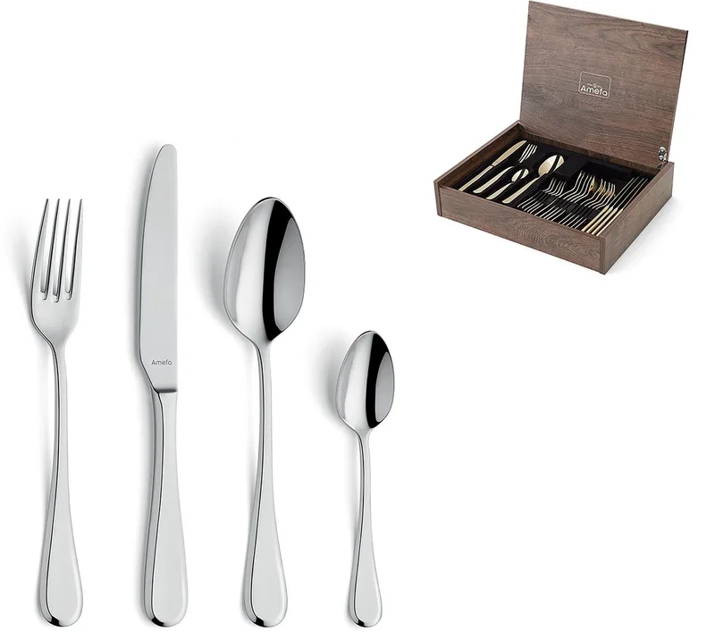 Drift 24-delige Bestekset – 6 Personen – In Luxe Houten Cassette-Hoogwaardig 18/10 chroomnikkelstaal fra Amefa i Sølv – produktbillede