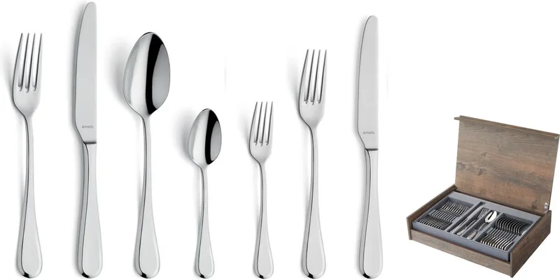 Drift 84-delige Bestekset – 12 Personen – In Luxe Houten Cassette-Hoogwaardig 18/10 chroomnikkelstaal fra Amefa i Sølv – produktbillede