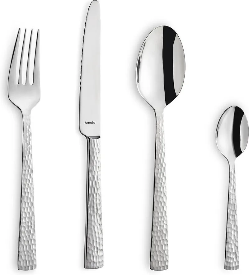 Felicity – 24-delige Bestekset – 6 Personen – 18/0 Chroomstaal – Hoogglans – Gehamerde Afwerking – Cadeauverpakking van Amefa in Zilver – productfoto