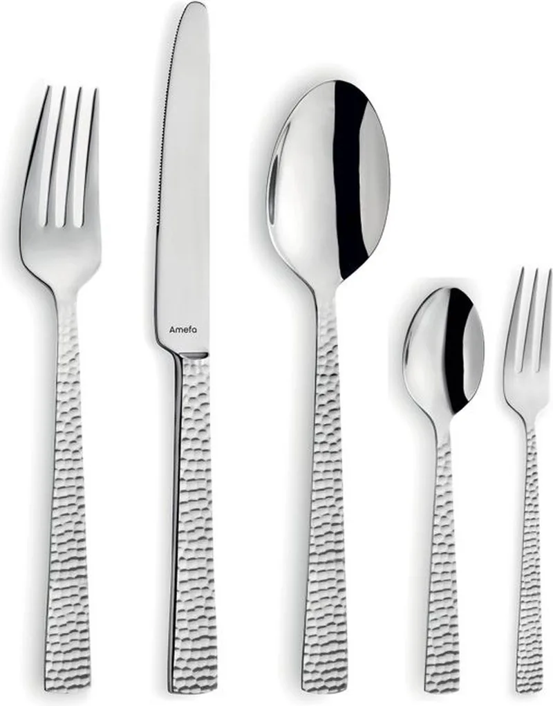 Felicity 30-delige Bestekset – 6 Personen – 18/0 Chroomstaal – Hoogglans – Gehamerde Afwerking – Mailorderbox de Amefa en Argent – photo produit