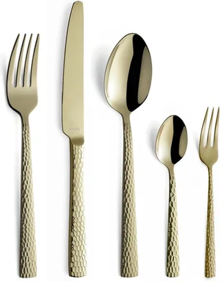 Felicity Goud – 30-delige Bestekset – 6 Personen – 18/0 Chroomstaal – Hoogglans PVD-Coating – Gehamerde Afwerking – Mailorderbox från Amefa i Champagne Goud – produktbild 1 av 2