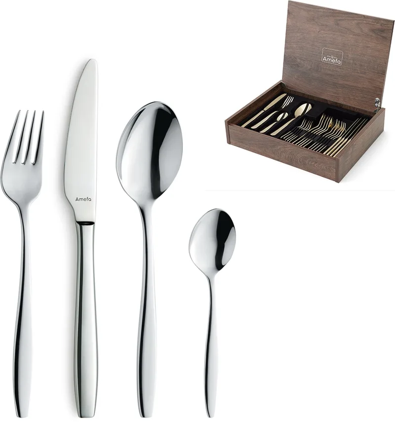Florence 24-delige Bestekset – 6 Personen – In Luxe Houten Cassette-Hoogwaardig 18/10 chroomnikkelstaal von Amefa in Silber – Produktfoto