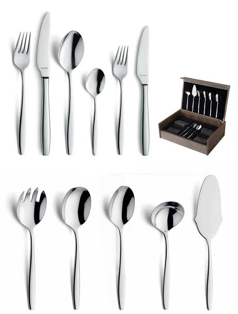 Florence 78-delige Bestekset – 12 Personen – In Luxe Houten Cassette-Hoogwaardig 18/10 chroomnikkelstaal van Amefa in Zilver – productfoto