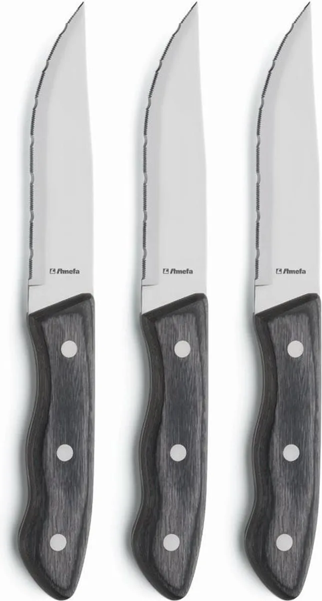 Hercule 3-delige XL Steakmessenset – Vlijmscherp – Micro-Serration – 13/0 Gehard Messenstaal – Pakka Wood – Veilige Cadeauverpakking de Amefa en Zwart hout – photo produit