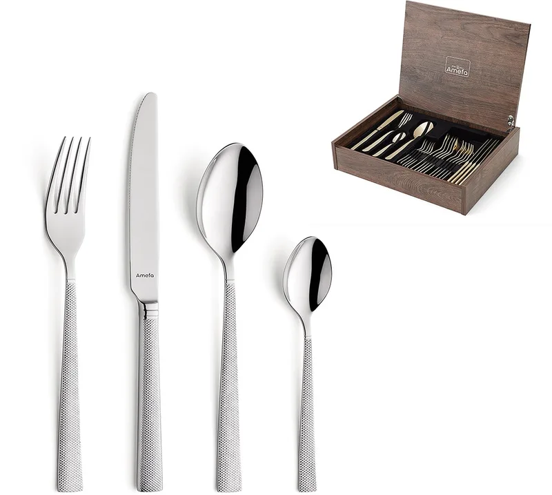Jewel 24-delige Bestekset – 6 Personen – In Luxe Houten Cassette-Hoogwaardig 18/10 chroomnikkelstaal från Amefa i Silver – produktbild