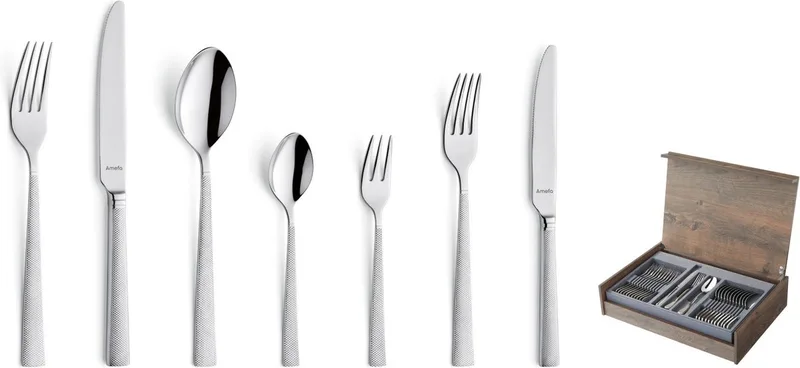 Jewel 84-delige Bestekset – 12 Personen – In Luxe Houten Cassette-Hoogwaardig 18/10 chroomnikkelstaal von Amefa in Silber – Produktfoto