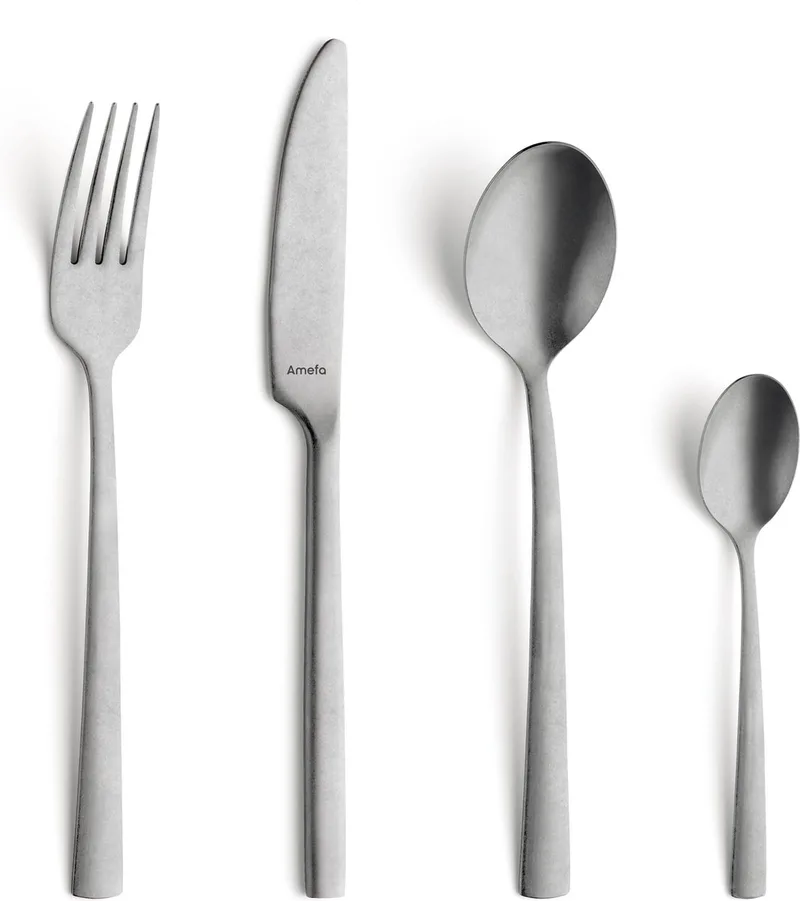 Manille Vintage Stonewashed -16 delige bestekset - 4 persoons- 18/0 Chroomstaal – Cadeauverpakking van Amefa in Silver matt – productfoto