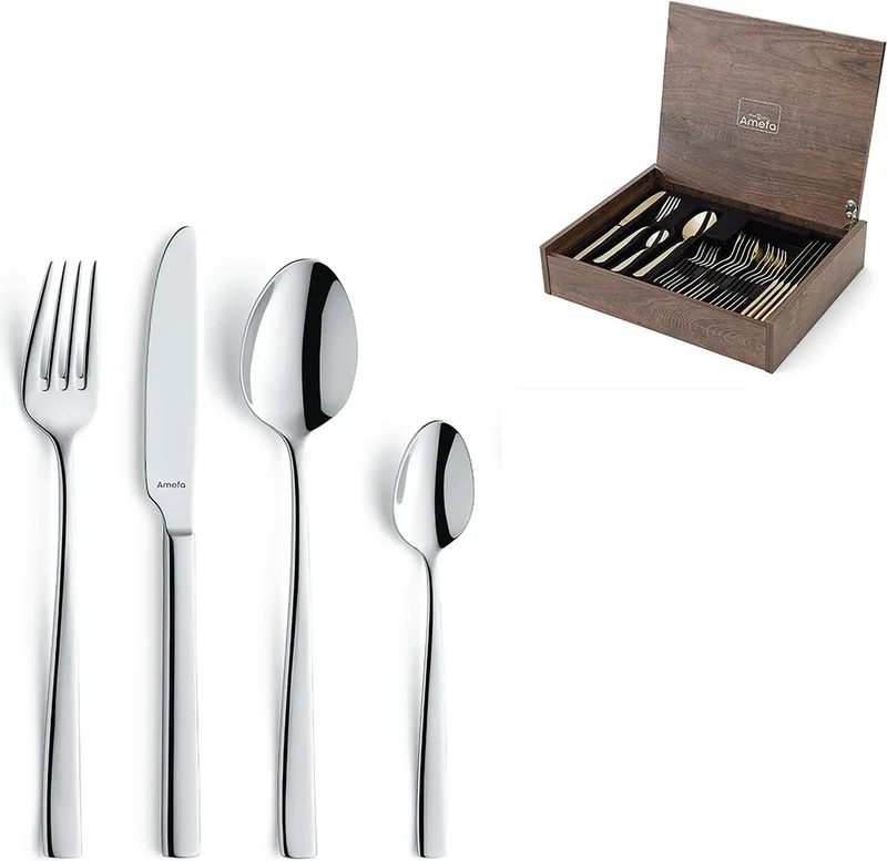 Martin 24-delige Bestekset – 6 Personen – In Luxe Houten Cassette-Hoogwaardig 18/10 chroomnikkelstaal från Amefa i Silver – produktbild