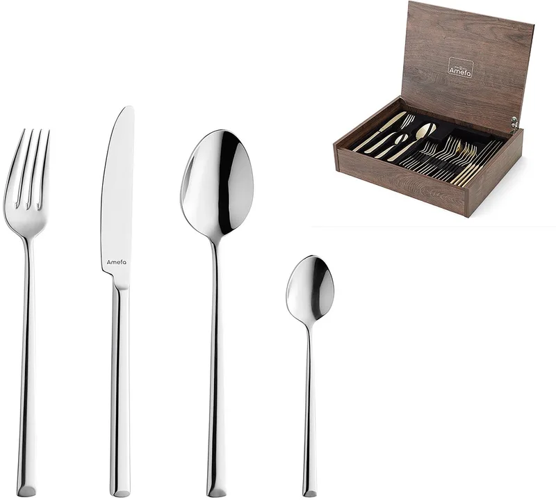 Metropole 24-delige Bestekset – 6 Personen – In Luxe Houten Cassette-Hoogwaardig 18/10 chroomnikkelstaal von Amefa in Silber – Produktfoto