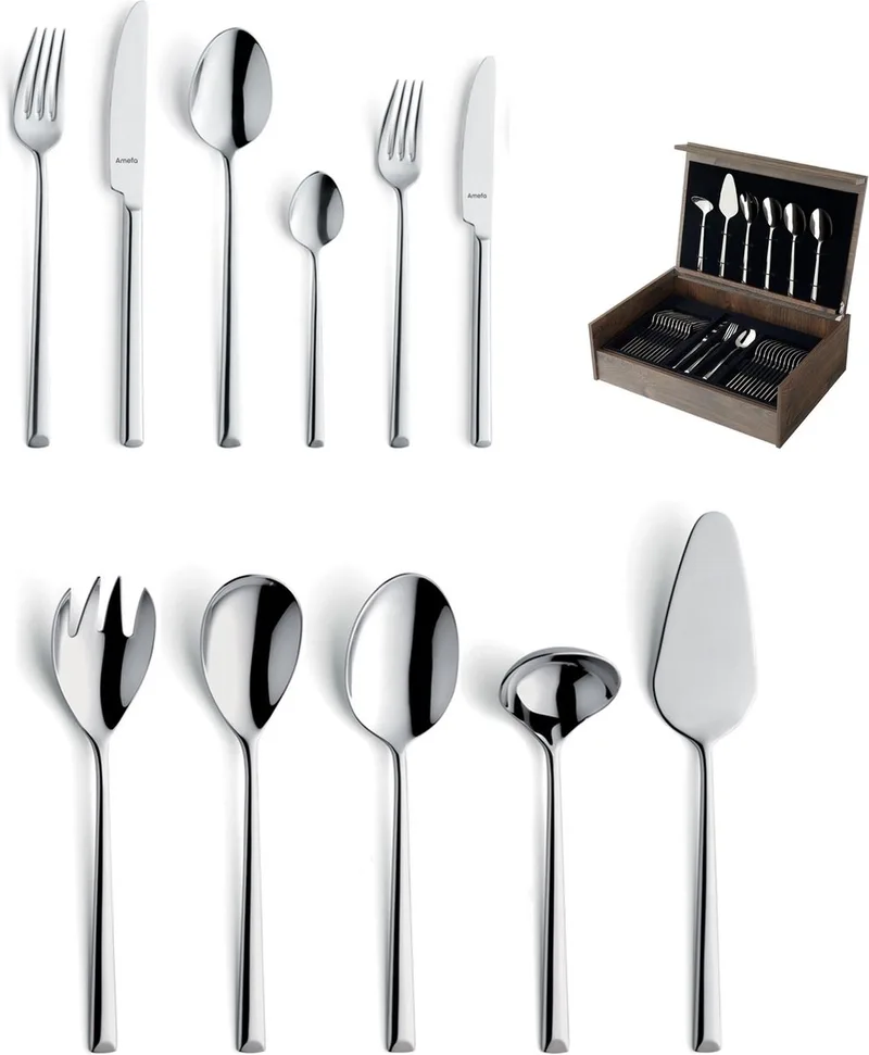 Metropole 78-delige Bestekset – 12 Personen – In Luxe Houten Cassette-Hoogwaardig 18/10 chroomnikkelstaal by Amefa in Silver – product photo