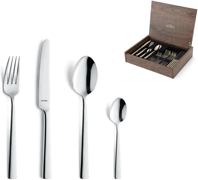 Moderno 24-delige Bestekset – 6 Personen – In Luxe Houten Cassette-Hoogwaardig 18/10 chroomnikkelstaal fra Amefa i Sølv – produktbillede
