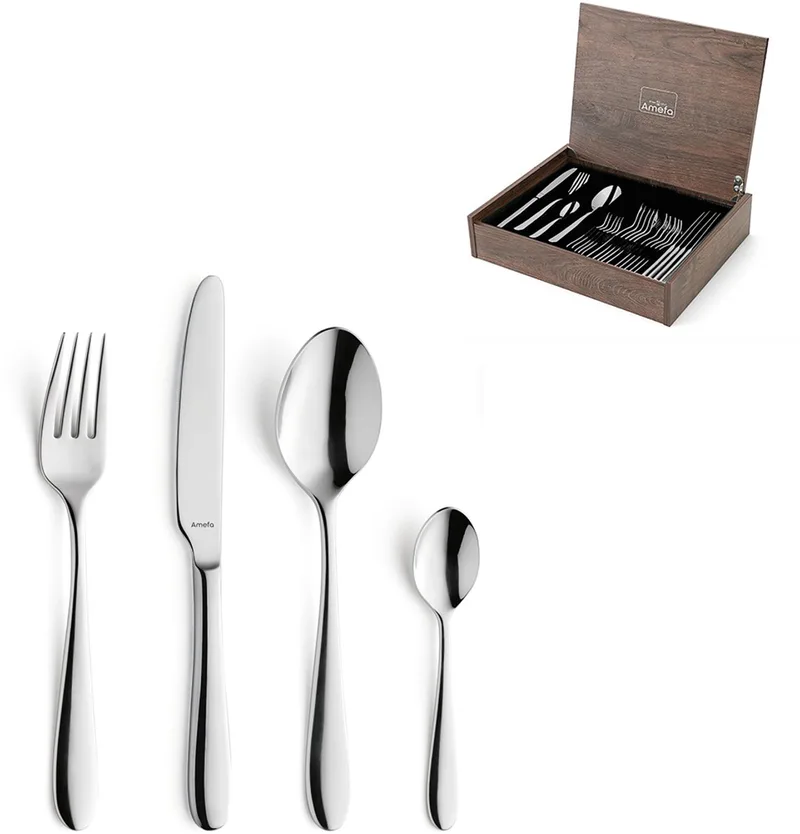 Oxford 24-delige Bestekset – 6 Personen – In Luxe Houten Cassette--Hoogwaardig 18/10 chroomnikkelstaal från Amefa i Silver – produktbild