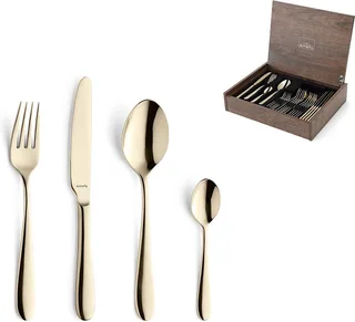 Oxford 24-delige Bestekset – 6 Personen- In Luxe Houten Cassette- Premium PVD Coating-Hoogwaardig 18/10 chroomnikkelstaal