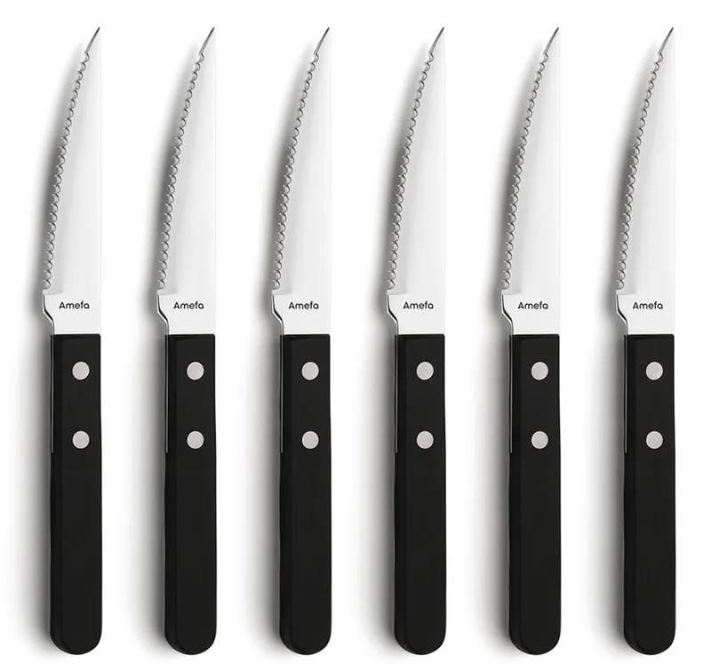 Pizza 6-delige Steakmessenset serie 7000– Vlijmscherp – Micro-Serration – 13/0 Messenstaal – Handvat – Cadeauverpakking by Amefa in Black – product photo 1 of 5