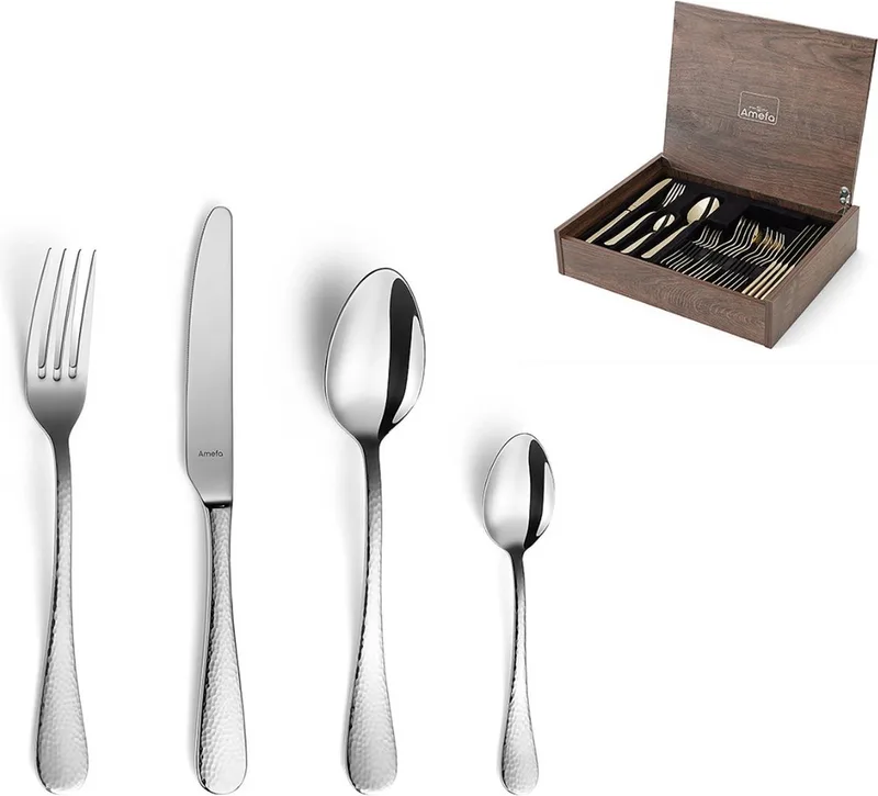 Sierra 24-delige Bestekset – 6 Personen – In Luxe Houten Cassette-Hoogwaardig 18/10 chroomnikkelstaal från Amefa i Silver – produktbild