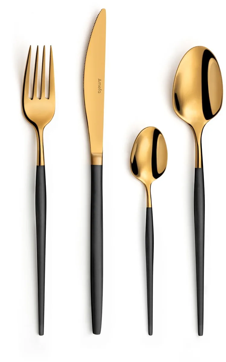 Soprano Zwart Goud- 16 delige bestekset- Voor 4 personen de Amefa en Goud Zwart – photo produit
