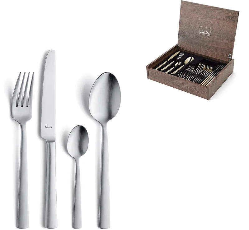 Ventura 24-delige Bestekset – 6 Personen – Satijn – In Luxe Houten Cassette-Hoogwaardig 18/10 chroomnikkelstaal by Amefa in Silver – product photo