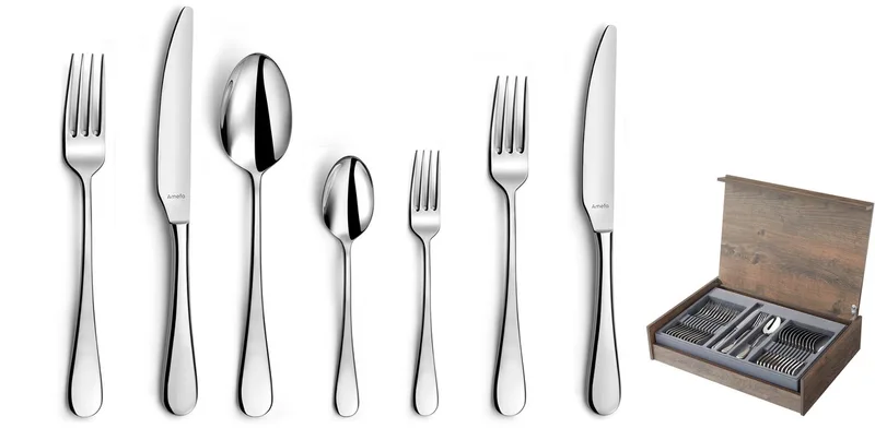 Venus 84 delige Bestekset – 12 Personen – In Luxe Houten Cassette-Hoogwaardig 18/10 chroomnikkelstaal de Amefa en Argent – photo produit