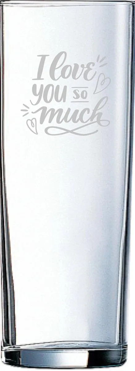 Gegraveerde longdrinkglas 31cl van Arcoroc in I Love you so much – productfoto