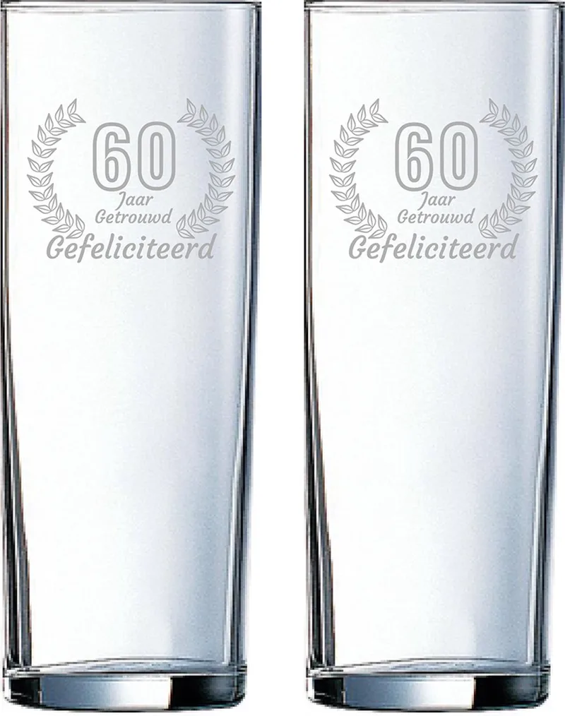 Gegraveerde set Longdrinkglazen 31cl Gefeliciteerd 60 jaar getrouwd från Arcoroc i Gefeliciteerd 60 jaar getrouwd – produktbild