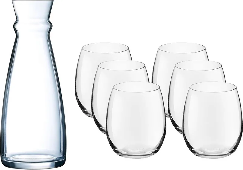 Glazen schenkkan/karaf 1 liter met 6x waterglazen 390 ml - Waterglazen/drinkglazen by Arcoroc in Transparent – product photo