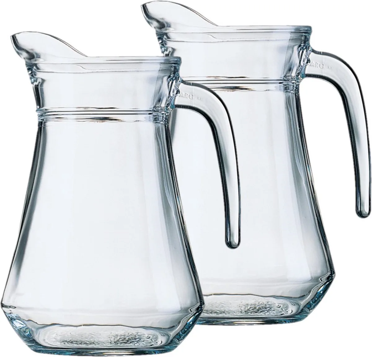 Glazen schenkkan/karaf - 2x stuks - 1,3 liter - Sapkannen - waterkannen - schenkkannen - 22 cm by Arcoroc in Transparent – product photo