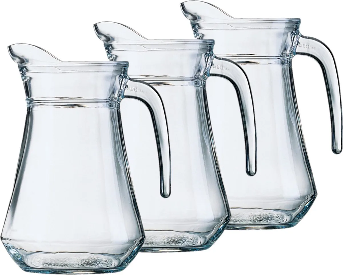 Glazen schenkkan/karaf - 3x stuks - 1,3 liter - Sapkannen - waterkannen - schenkkannen - 22 cm de Arcoroc en Transparent – photo produit