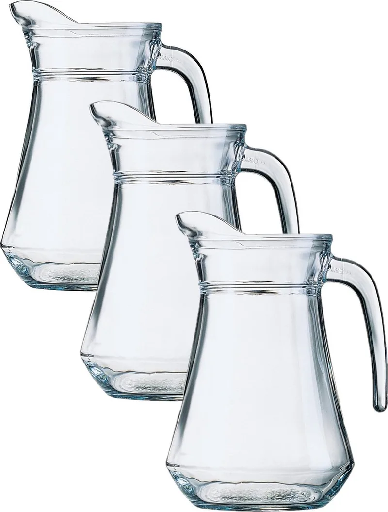 Glazen schenkkan/karaf - 3x stuks - 1 liter/1000 ml - Sapkannen/waterkannen/schenkkannen de Arcoroc en Transparent – photo produit