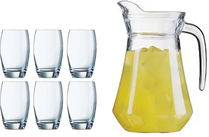 Waterglazen Salto met karaf - set 6x stuks glazen - 350ml - en schenkkan van 1.6 liter de Arcoroc en Transparent – photo produit
