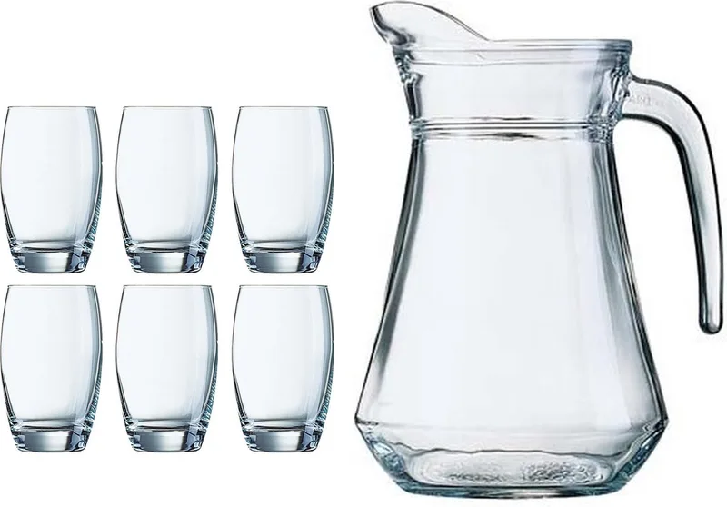 Waterglazen Salto met karaf - set 6x stuks glazen - 350ml - en schenkkan van 1.3 liter van Arcoroc in Transparant – productfoto