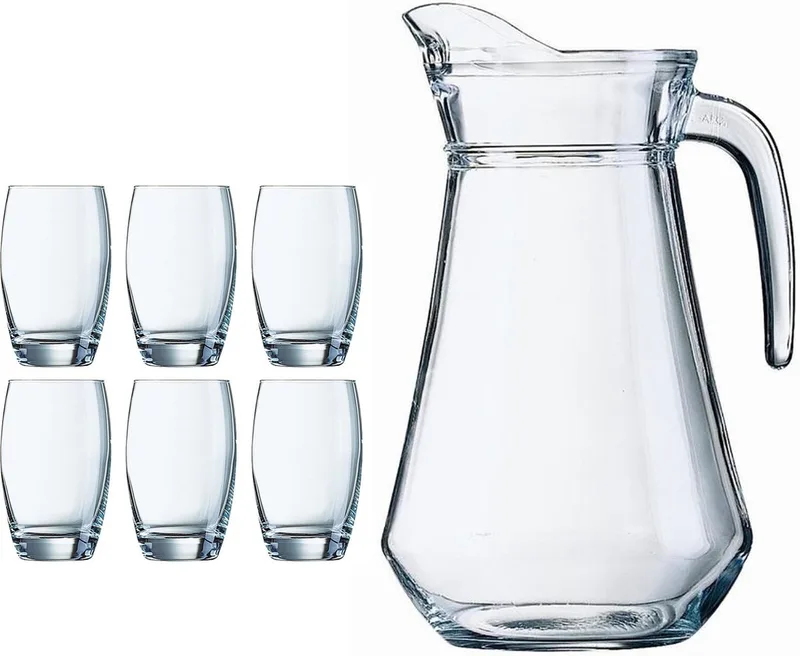 Waterglazen Salto met karaf - set 6x stuks glazen - 350ml - en schenkkan van 1.6 liter von Arcoroc in Transparent – Produktfoto