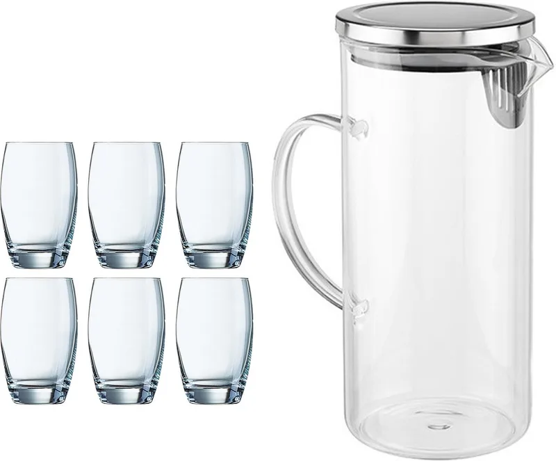 Waterglazen Salto met karaf - set 6x stuks glazen - 350ml - en schenkkan van 1.3 liter - met dop by Arcoroc in Transparent – product photo