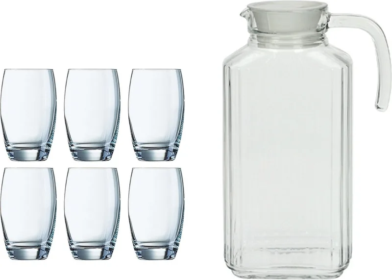 Waterglazen Salto set 6x stuks 350ml en schenkkan 1.7 liter de Arcoroc en Transparent – photo produit