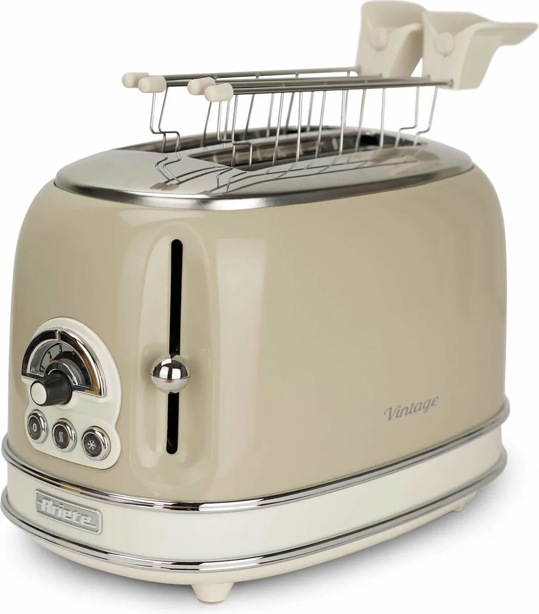 Ariete 0155/03 - Vintage broodrooster - 2 sneden - met tosti-klemmen - 810 Watt de Ariete en Beige – photo produit