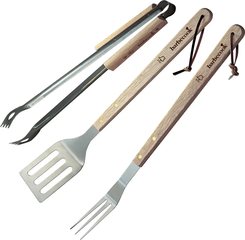 BBQ set gereedschap - Met ophanglus - RVS - Hout - 47cm fra Barbecook i Houtkleur – produktbillede