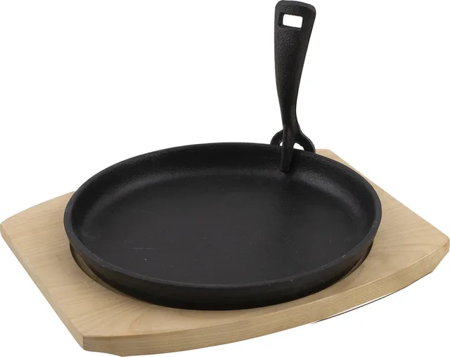 Grillpan uit gietijzer - Met onderlegger - Bamboe