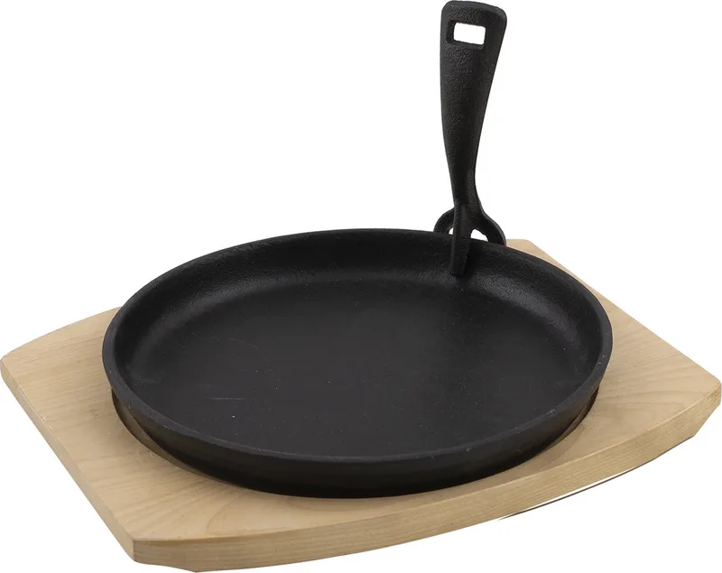 Grillpan uit gietijzer - Met onderlegger - Bamboe van Barbecook in Zwart, Bruin – productfoto