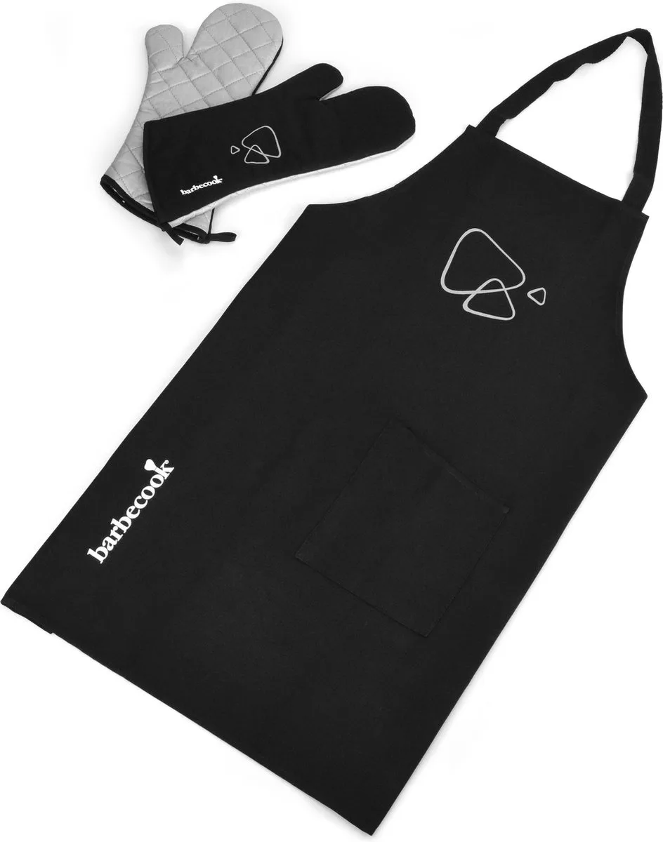Set van schort en lange handschoenen - Hittebestendig - 100% Katoen van Barbecook in Zwart – productfoto
