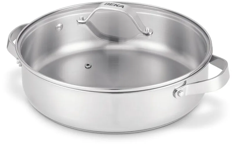 Cicla Sauteerpan - Ø 28 cm - Hapjespan - met Deksel uit glas - Gerecycleerd RVS - PFAS-vrij - 2 stevige handvaten - Geschikt voor inductie & vaatwasser by Beka in Chrome – product photo