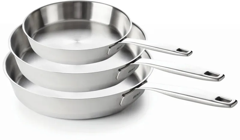 Koekenpannenset Maestro 3-Delig - Koekenpan Set Zonder Anti-aanbaklaag - Frying Pan - Inox 18/10 RVS - Inductiegeschikt Vaatwasserbestendig - Ø 20/24/28 cm fra Beka i Sølv – produktbillede