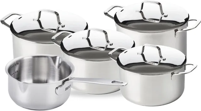 Maestro Pannenset 5-Delig - Kookset Cookware - RVS 18/10 - PFAS Vrij - Voor Alle Warmtebronnen, Inhoud Ø16/Ø20/Ø24 cm, Steelpan Ø16 cm, Soeppan Ø24 cm