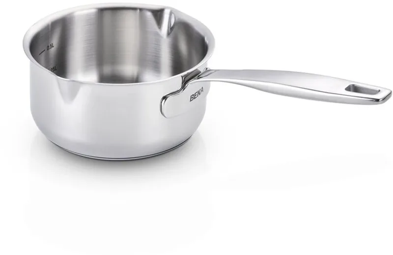 Maestro Steelpan - Ø 14 cm - Sauspan - 1 L - Met 2 Giettuiten - RSV - PFAS-vrij - Volumeaanduiding - Geschikt voor inductie & vaatwas by Beka in Chrome – product photo