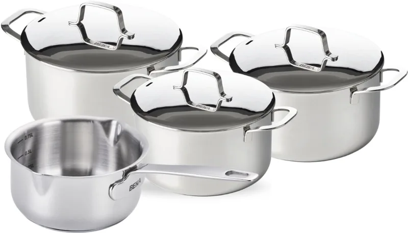 Pannenset Maestro 4-Delig - Kookpannen & Steelpan, Pan Set - RVS 18/10 - Voor Inductie, Vaatwasserbestendig - 16/20/24 cm + Steelpan 16 cm de Beka en Argent – photo produit