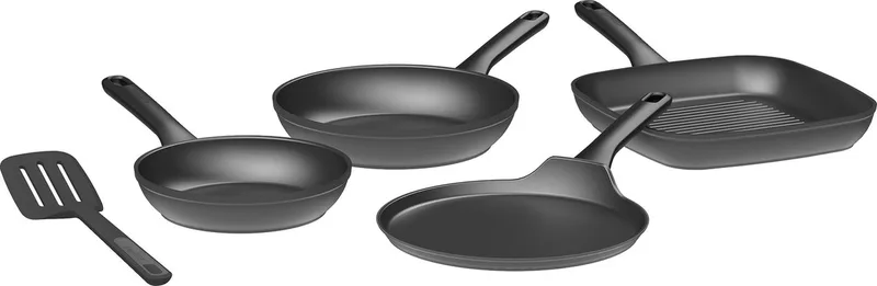 DiNA 4-delige pannenset antikleef Helix met spatel - PFAS-vrij by BergHOFF in Black – product photo