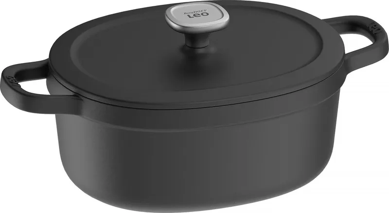 LEO Kookpot ovaal met deksel Graphite gietijzer - Ø 27x22 cm - PFAS-vrij van BergHOFF in Zwart – productfoto