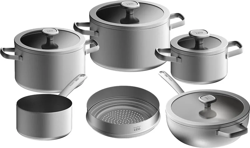 Leo Pannenset Graphite 5 delig + Gratis stoominzet - gerecycled RVS by BergHOFF in Silver – product photo
